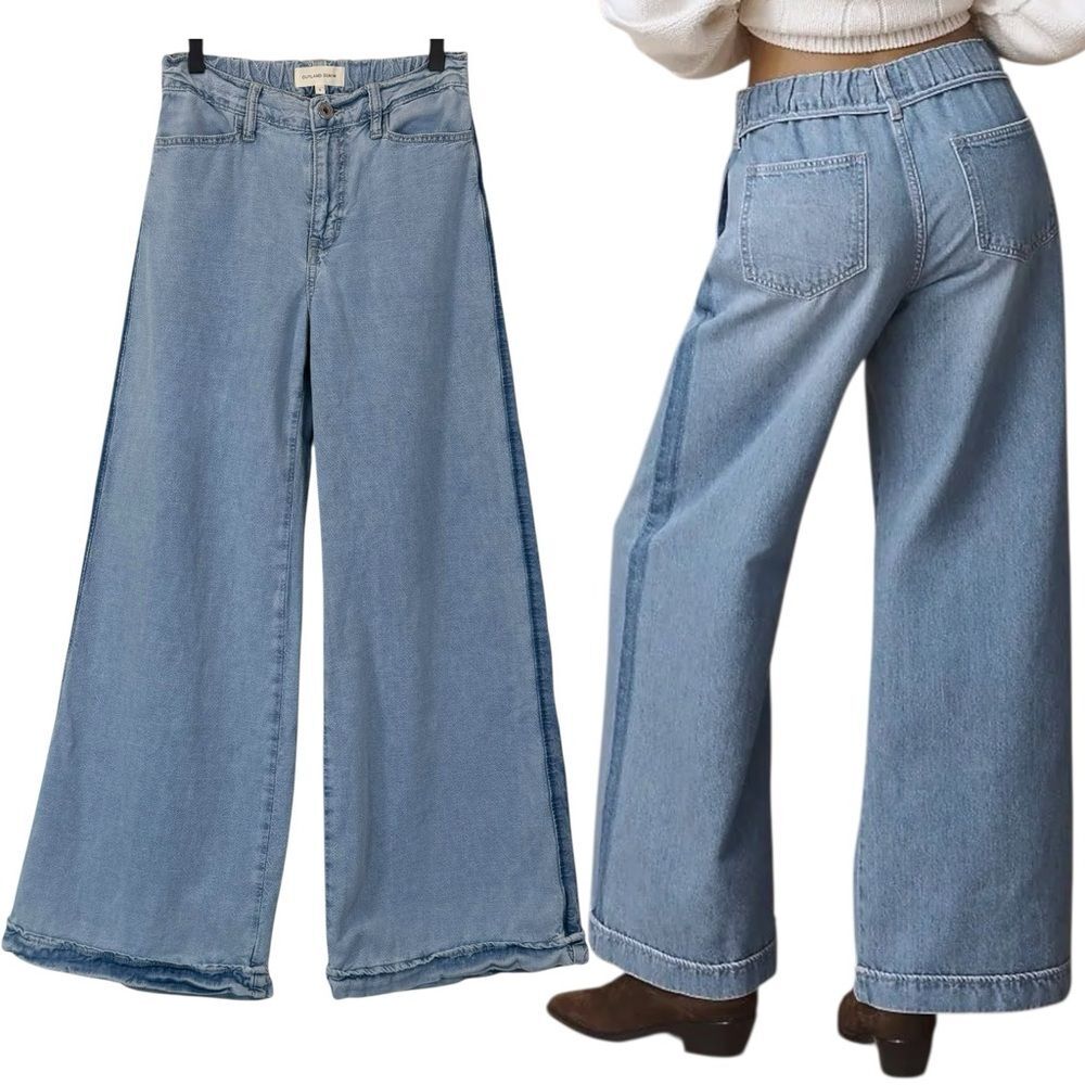 Outland Denim Size S Elastic Waist Wide Leg Jeans Light Wash Organic Cotton